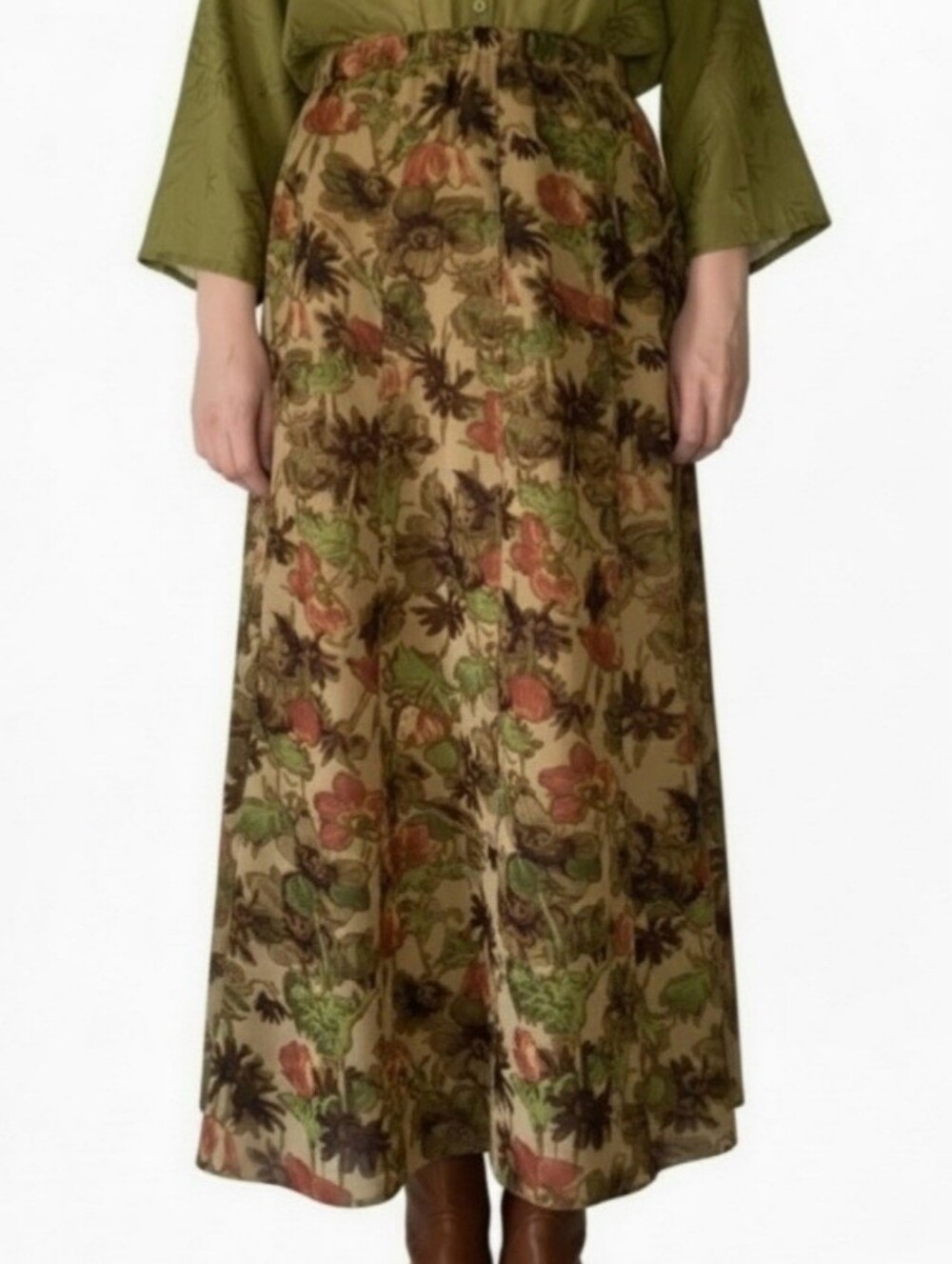 Vintage 90s Floral Midi Skirt Y2K Style size Small Womens